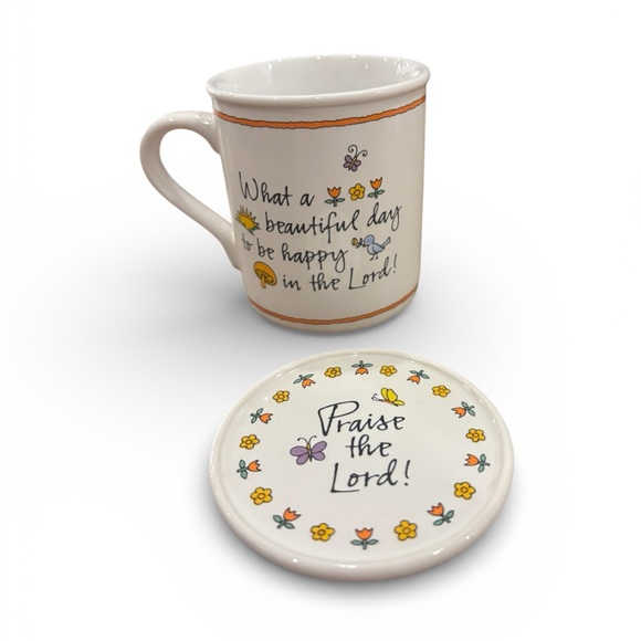 Hallmark Mug Mates Inspirational Praise The Lord Cream Mug with Coaster Set NEW - Picture 3 of 7
